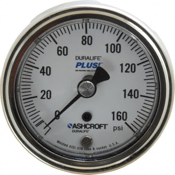 Ashcroft - 2-1/2" Dial, 1/4 Thread, 0-160 Scale Range, Pressure Gauge - Center Back Connection Mount, Accurate to 1% of Scale - Makers Industrial Supply