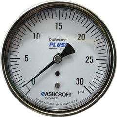 Ashcroft - 3-1/2" Dial, 1/4 Thread, 0-30 Scale Range, Pressure Gauge - Center Back Connection Mount, Accurate to 1% of Scale - Makers Industrial Supply