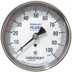 Ashcroft - 3-1/2" Dial, 1/4 Thread, 0-100 Scale Range, Pressure Gauge - Center Back Connection Mount, Accurate to 1% of Scale - Makers Industrial Supply