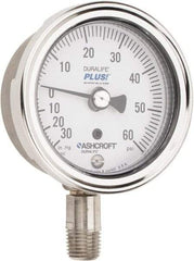 Ashcroft - 2-1/2" Dial, 1/4 Thread, 30-0-60 Scale Range, Pressure Gauge - Lower Connection Mount, Accurate to 1% of Scale - Makers Industrial Supply