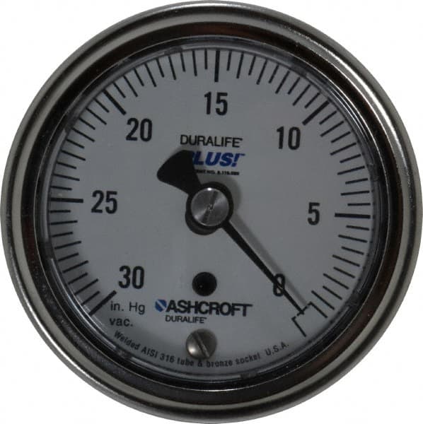 Ashcroft - 2-1/2" Dial, 1/4 Thread, 30-0 Scale Range, Pressure Gauge - Center Back Connection Mount, Accurate to 1% of Scale - Makers Industrial Supply