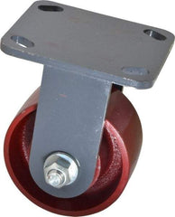 Hamilton - 4" Diam x 2" Wide x 5-5/8" OAH Top Plate Mount Rigid Caster - Cast Iron, 1,000 Lb Capacity, Roller Bearing, 4 x 4-1/2" Plate - Makers Industrial Supply