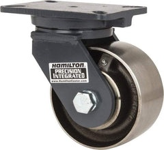 Hamilton - 6" Diam x 3" Wide x 8" OAH Top Plate Mount Swivel Caster - Forged Steel, 3,500 Lb Capacity, Roller Bearing, 5-1/4 x 7-1/4" Plate - Makers Industrial Supply