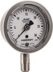 Ashcroft - 2-1/2" Dial, 1/4 Thread, 0-30 Scale Range, Pressure Gauge - Lower Connection Mount, Accurate to 3-2-3% of Scale - Makers Industrial Supply