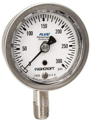 Ashcroft - 2-1/2" Dial, 1/4 Thread, 0-300 Scale Range, Pressure Gauge - Lower Connection Mount, Accurate to 3-2-3% of Scale - Makers Industrial Supply