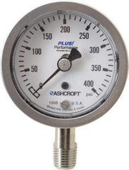 Ashcroft - 2-1/2" Dial, 1/4 Thread, 0-400 Scale Range, Pressure Gauge - Lower Connection Mount, Accurate to 3-2-3% of Scale - Makers Industrial Supply