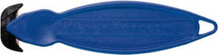 Klever Innovations - Fixed Safety Cutter - 1-1/4" Carbon Steel Blade, Blue Plastic Handle, 1 Blade Included - Makers Industrial Supply