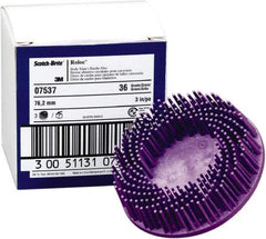 3M - 3" 36 Grit Ceramic Straight Disc Brush - Very Coarse Grade, Type R Quick Change Connector, 3/4" Trim Length, 0.37" Arbor Hole - Makers Industrial Supply