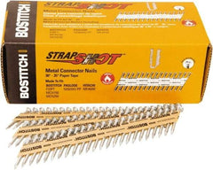 Stanley Bostitch - 16 Gauge 0.0598" Shank Diam 1-1/2" Long Metal Connecting Nails for Power Nailers - Steel, Bright Finish, Smooth Shank, Angled Stick Paper Tape Collation, Round Head - Makers Industrial Supply