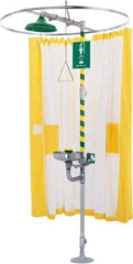 Haws - 78" Long, Tyvek Plumbed Wash Station Shower Curtain - Yellow & White Matting, Compatible with Emergency Showers - Makers Industrial Supply