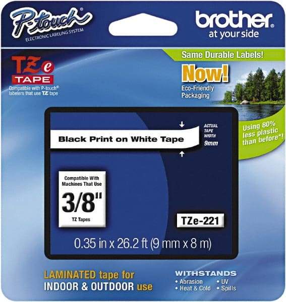 Brother - 3/8" Wide x 314.4" Long, White Plastic/Paper Tape Cassette - For Label Maker - Makers Industrial Supply