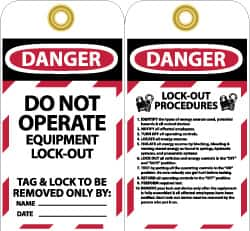 NMC - 3" High x 6" Long, DANGER - DO NOT OPERATE - EQUIPMENT LOCK-OUT - TAG & LOCK TO BE REMOVED ONLY BY:, English Safety & Facility Lockout Tag - Tag Header: Danger, 2 Sides, Black, Red & White Unrippable Vinyl - Makers Industrial Supply