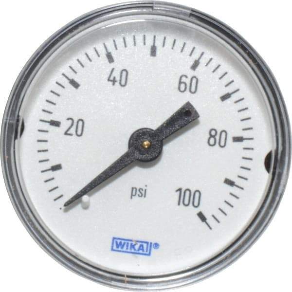 Wika - 1-1/2" Dial, 1/8 Thread, 0-100 Scale Range, Pressure Gauge - Center Back Connection Mount, Accurate to 3-2-3% of Scale - Makers Industrial Supply