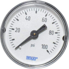 Wika - 1-1/2" Dial, 1/8 Thread, 0-100 Scale Range, Pressure Gauge - Center Back Connection Mount, Accurate to 3-2-3% of Scale - Makers Industrial Supply