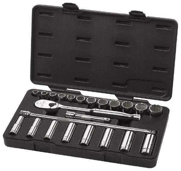 GearWrench - 23 Piece 1/2" Drive Deep Well Socket Set - 6, 12 Points, 1/2" to 15/16" Range, Inch Measurement Standard - Makers Industrial Supply