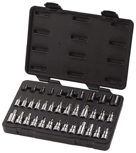 GearWrench - 36 Piece 1/4, 3/8 & 1/2" Drive Hex & Torx Bit Socket Set - 5/32 to 5/16" Hex, T10 to T55 Torx, Comes in Blow Molded Case - Makers Industrial Supply