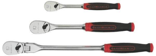 GearWrench - 1/4" & 3/8" Drive Pear Head Ratchet Set - Chrome Finish, 18-1/8" OAL, 60 Gear Teeth, Cushion Grip Handle, Flat & Flex Head - Makers Industrial Supply