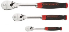 GearWrench - 1/4", 3/8" & 1/2" Drive Pear Head Ratchet Set - Chrome Finish, 17-1/8" OAL, 60 Gear Teeth, Cushion Grip Handle, Flat Sealed Head - Makers Industrial Supply