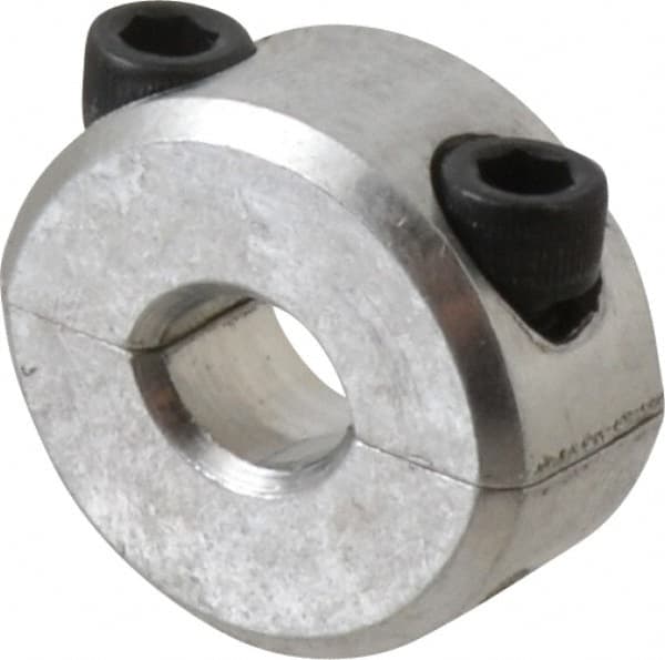 Climax Metal Products - 1/4" Bore, Aluminum, Two Piece Two Piece Split Shaft Collar - 11/16" Outside Diam, 5/16" Wide - Makers Industrial Supply