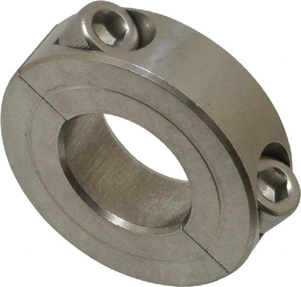 Climax Metal Products - 13/16" Bore, Stainless Steel, Two Piece Two Piece Split Shaft Collar - 1-5/8" Outside Diam, 1/2" Wide - Makers Industrial Supply