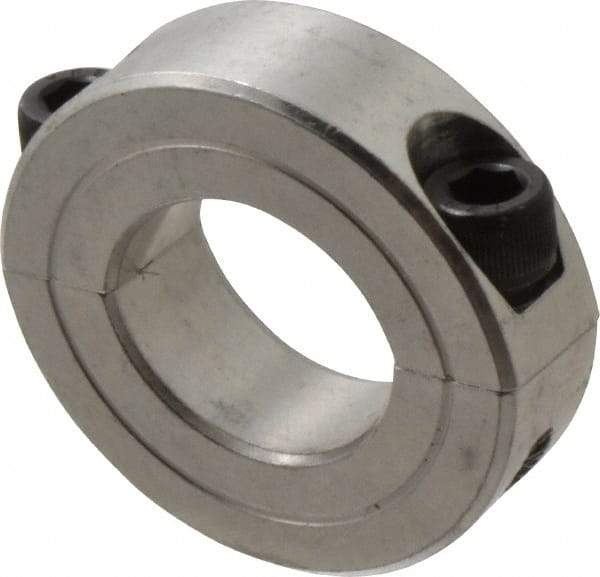 Climax Metal Products - 15/16" Bore, Aluminum, Two Piece Two Piece Split Shaft Collar - 1-3/4" Outside Diam, 1/2" Wide - Makers Industrial Supply