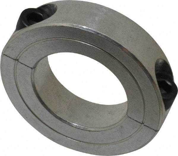 Climax Metal Products - 1-3/16" Bore, Aluminum, Two Piece Two Piece Split Shaft Collar - 2-1/16" Outside Diam, 1/2" Wide - Makers Industrial Supply