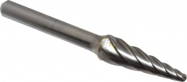 M.A. Ford - 3/8" Cut Diam, 1/4" Shank Diam, Taper Head Single Cut Burr - Carbide, Radius End, 1-1/8" LOC, 3-3/16" OAL - Makers Industrial Supply