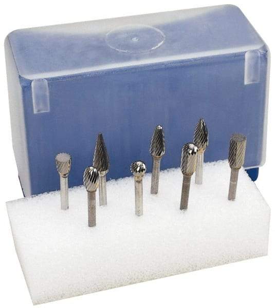 M.A. Ford - 8 Piece, 1/4" Shank Burr Set - Tungsten Carbide, Multiple Head Shape - Makers Industrial Supply