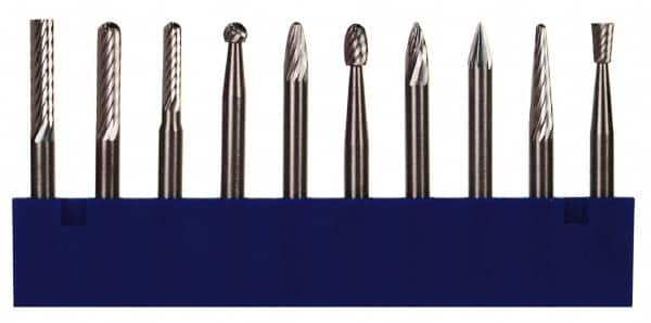 M.A. Ford - 10 Piece, 1/8" Shank Burr Set - Tungsten Carbide, Multiple Head Shape - Makers Industrial Supply