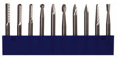 M.A. Ford - 10 Piece, 1/8" Shank Burr Set - Tungsten Carbide, Multiple Head Shape - Makers Industrial Supply