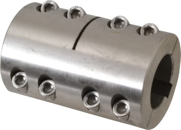 Climax Metal Products - 30mm Inside x 53mm Outside Diam, Metric Two Piece Clamping Rigid Coupling with Keyway - 83mm Long x 10mm Keyway Width x 3.3mm Keyway Depth - Makers Industrial Supply