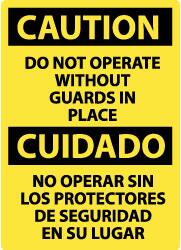 NMC - "Caution - Do Not Operate without Guards in Place", 20" Long x 14" Wide, Pressure-Sensitive Vinyl Safety Sign - Rectangle, 0.004" Thick, Use for Accident Prevention - Makers Industrial Supply