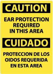 NMC - "Caution - Ear Protection Required in This Area", 20" Long x 14" Wide, Pressure-Sensitive Vinyl Safety Sign - Rectangle, 0.004" Thick, Use for Accident Prevention - Makers Industrial Supply