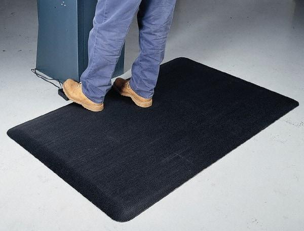 Wearwell - 3' Long x 2' Wide, Dry Environment, Anti-Fatigue Matting - Black with Yellow Borders, Vinyl with Vinyl Sponge Base, Beveled on 4 Sides - Makers Industrial Supply