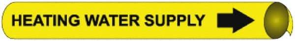 NMC - Pipe Marker with Heating Water Supply Legend and Arrow Graphic - 1-1/8 to 2-3/8" Pipe Outside Diam, Black on Yellow - Makers Industrial Supply