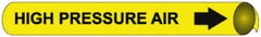 NMC - Pipe Marker with High Pressure Air Legend and Arrow Graphic - 10 to 10" Pipe Outside Diam, Black on Yellow - Makers Industrial Supply