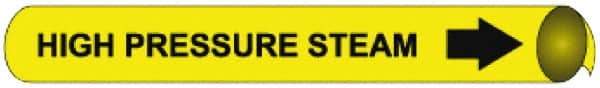 NMC - Pipe Marker with High Pressure Steam Legend and Arrow Graphic - 3-3/8 to 4-1/2" Pipe Outside Diam, Black on Yellow - Makers Industrial Supply