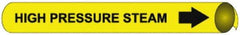 NMC - Pipe Marker with High Pressure Steam Legend and Arrow Graphic - 10 to 10" Pipe Outside Diam, Black on Yellow - Makers Industrial Supply