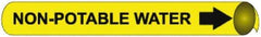 NMC - Pipe Marker with Non-Potable Water Legend and Arrow Graphic - 10 to 10" Pipe Outside Diam, Black on Yellow - Makers Industrial Supply