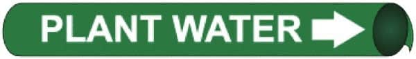 NMC - Pipe Marker with Plant Water Legend and Arrow Graphic - 1-1/8 to 2-3/8" Pipe Outside Diam, White on Green - Makers Industrial Supply