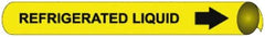 NMC - Pipe Marker with Refrigerated Liquid Legend and Arrow Graphic - 10 to 10" Pipe Outside Diam, Black on Yellow - Makers Industrial Supply