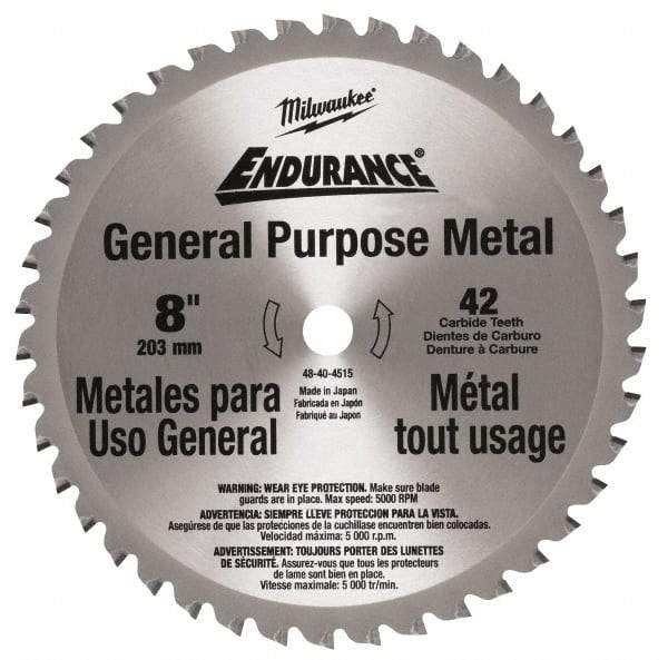 Milwaukee Tool - 8" Diam, 42 Tooth Wet & Dry Cut Saw Blade - Carbide-Tipped, Standard Round Arbor - Makers Industrial Supply