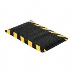 Wearwell - 3' Long x 2' Wide, Dry Environment, Anti-Fatigue Matting - Black with Yellow Chevron Borders, Vinyl with Nitrile Blend Base, Beveled on 4 Sides - Makers Industrial Supply