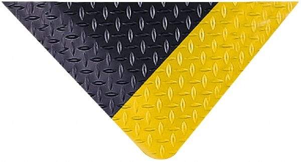 Wearwell - 75' Long x 2' Wide, Dry Environment, Anti-Fatigue Matting - Black with Yellow Borders, Vinyl with Nitrile Blend Base, Beveled on 4 Sides - Makers Industrial Supply