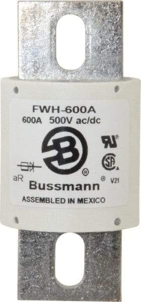 Cooper Bussmann - 500 VAC/VDC, 600 Amp, Fast-Acting Semiconductor/High Speed Fuse - Bolt-on Mount, 4-15/32" OAL, 200 (RMS Symmetrical), 50 at DC kA Rating, 2" Diam - Makers Industrial Supply