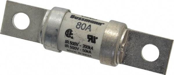 Cooper Bussmann - 500 VAC/VDC, 80 Amp, Fast-Acting Semiconductor/High Speed Fuse - Bolt-on Mount, 3-5/8" OAL, 200 (RMS Symmetrical), 50 at DC kA Rating, 0.947" Diam - Makers Industrial Supply