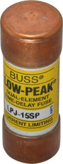 Cooper Bussmann - 300 VDC, 600 VAC, 15 Amp, Time Delay General Purpose Fuse - Fuse Holder Mount, 2-1/4" OAL, 100 at DC, 300 at AC (RMS) kA Rating, 13/16" Diam - Makers Industrial Supply