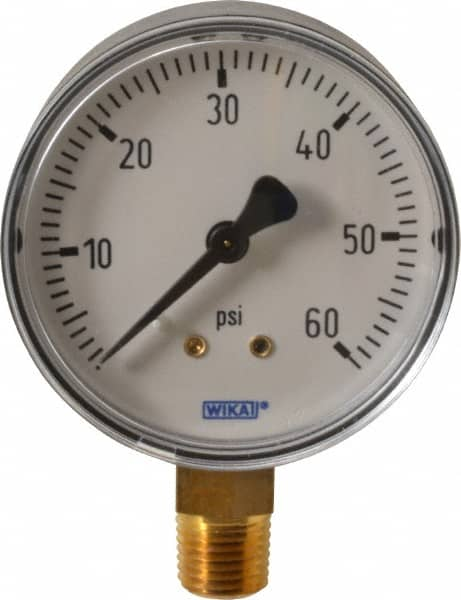 Wika - 2-1/2" Dial, 1/4 Thread, 0-60 Scale Range, Pressure Gauge - Lower Connection Mount, Accurate to 3-2-3% of Scale - Makers Industrial Supply