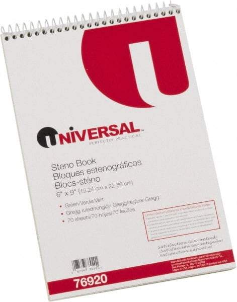 UNIVERSAL - 70 Sheet, 6 x 9", Steno Book - Green - Makers Industrial Supply