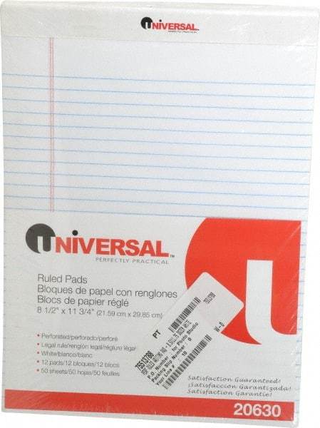 UNIVERSAL - 50 Sheet, 8 x 11-3/4", Perforated Style Ruled Pads - White - Makers Industrial Supply